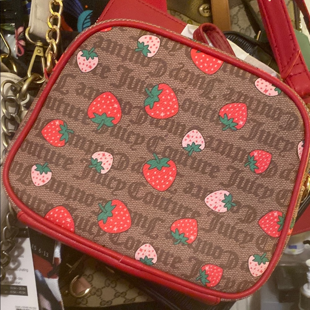 Juicy Couture Red and Brown Mini Bag with Heart Accents